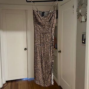 Reformation leopard print dress with slide slit.